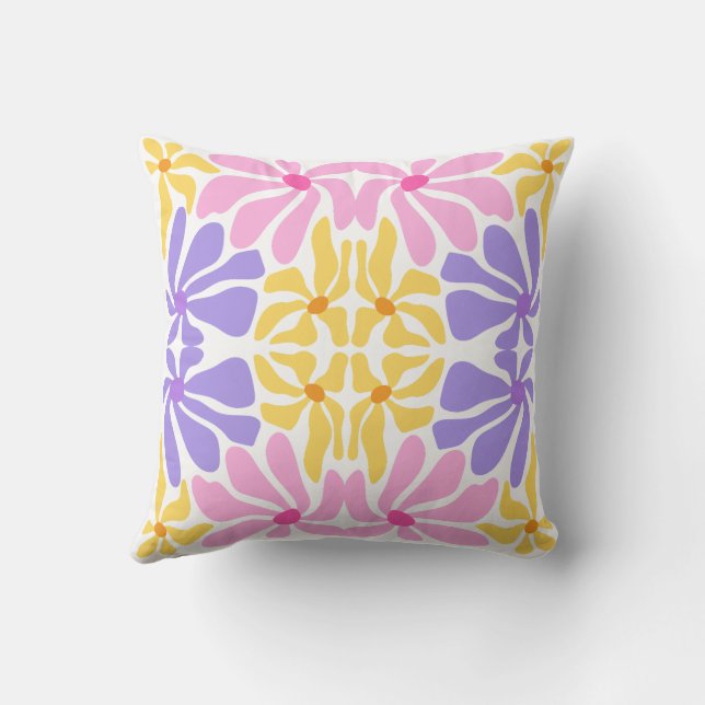 Pastel Retro Floral - Vibrant Kaleidoscope Pattern Kudde (Baksida)