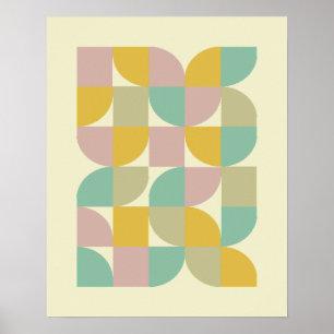 Pastel Retro Geometric Squares Petals Mid Century Poster