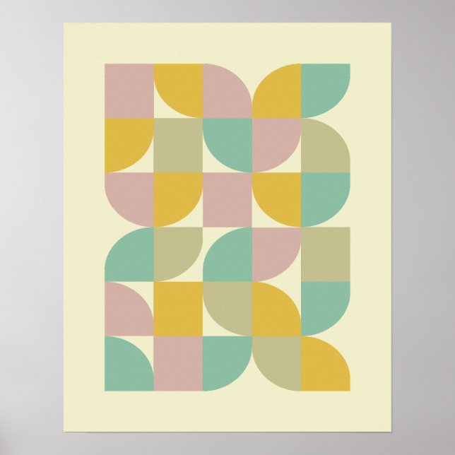 Pastel Retro Geometric Squares Petals Mid Century Poster (Framsidan)
