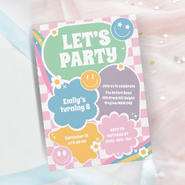 Pastel Retro Groovy Smiles Birthday Inbjudningar