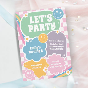 Pastel Retro Groovy Smiles Birthday Inbjudningar