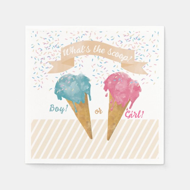 Pastel Retro Ice Cream Gender Reveal Party Pappersservett (Framsidan)