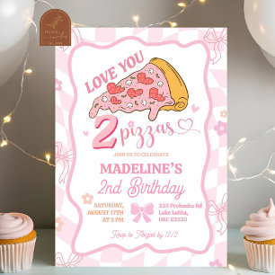 Pastel Retro Kärlek You Two Pizza party Inbjudningar