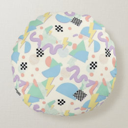 Pastel Retro Memphis Pattern Swirls Rund Kudde