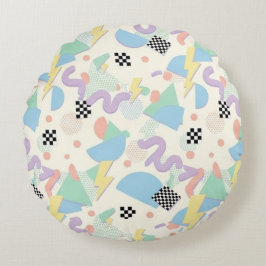 Pastel Retro Memphis Pattern Swirls Rund Kudde