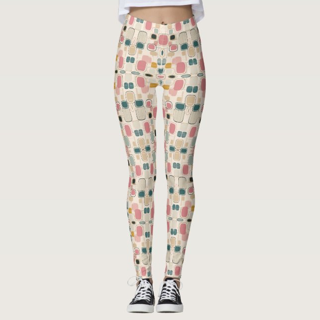 Pastel Retro Pattern | Abstract Pebble & Pod Leggings (Framsida)