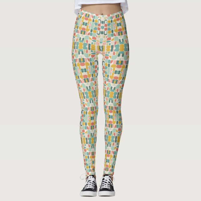 Pastel Retro Pattern | Geometric Pods Leggings (Framsida)