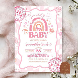 Pastel Retro Rainbow Groovy Baby Shower Inbjudningar