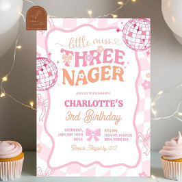 Pastel Retro Rainbow Little Miss Threenager Inbjudningar