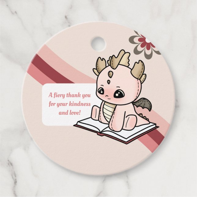 Pastel Retro Rosa Brown Baby Dragon Tack Gåvor Etiketter (Framsida)