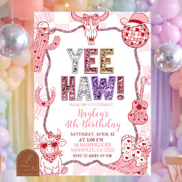 Pastel Retro Sequins Yeehaw Cowgirl Birthday party Inbjudningar