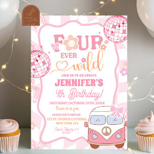 Pastel Retro Van Fourever Vild Groovy Birthday Inbjudningar