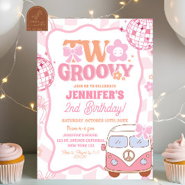 Pastel Retro Van Two Groovy 2:a födelsedagen Party Inbjudningar