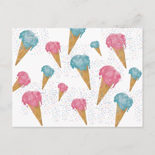 Pastel Retro Watercolor Ice Cream & Sprinkles Helg Vykort (Framsida)