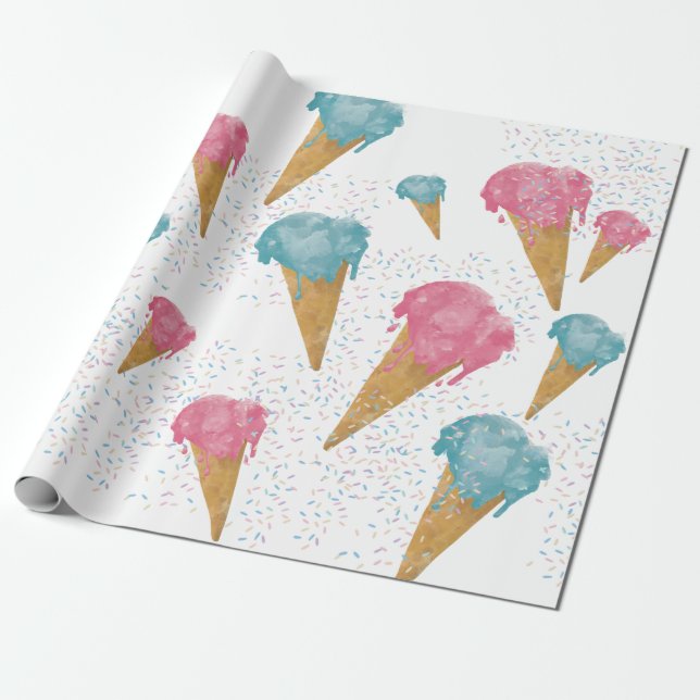 Pastel Retro Watercolor Ice Cream & Sprinkles Presentpapper (Utrullad)