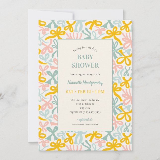Pastel Ribbons and Bows Baby Shower Invitation Inbjudningar (Framsida)