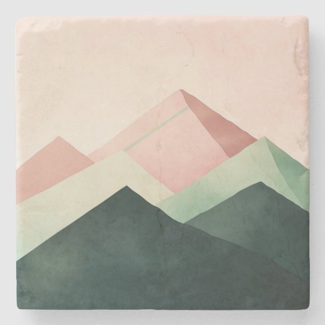 Pastel Ridge – Geometriskt Berglandskap #1 Stenunderlägg (Framsidan)