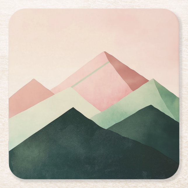 Pastel Ridge – Geometriskt Berglandskap #1 Underlägg Papper Kvadrat (Framsidan)
