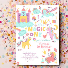 Pastel Rinbow Unicorn magi en födelsedag Inbjudningar