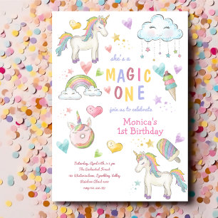 Pastel Rinbow Unicorn magi en födelsedag Inbjudningar