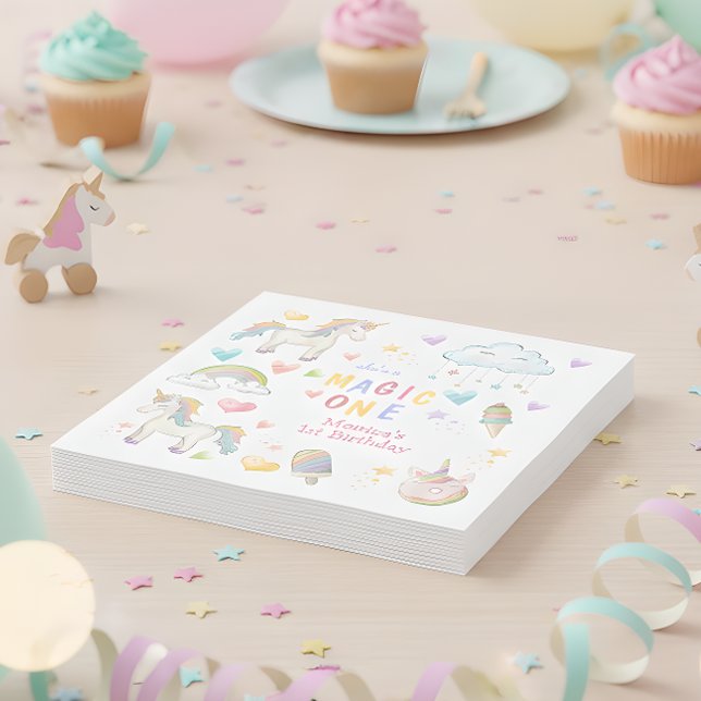 Pastel Rinbow Unicorn magi en födelsedag Pappersservett (Skapare uppladdad)