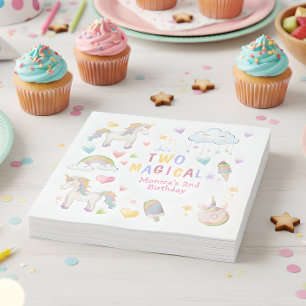 Pastel Rinbow Unicorn två magiska födelsedag Pappersservett