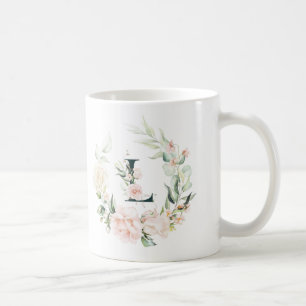 Pastel ro, blommigt av andningsutandning monogram kaffemugg
