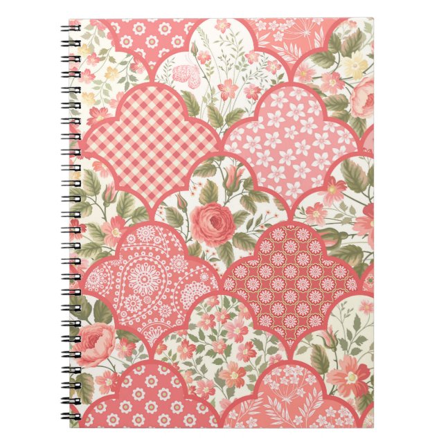 Pastel Ro Blommigt Patchwork Mönster Anteckningsbok (Framsidan)