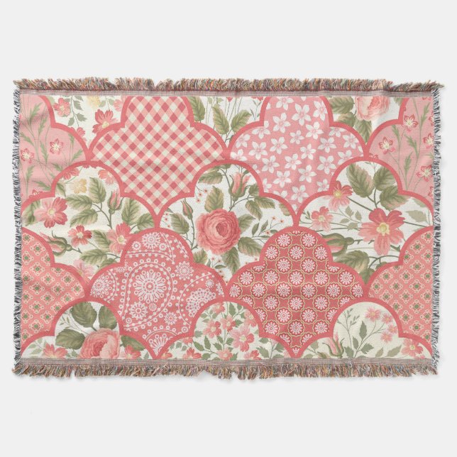 Pastel Ro Blommigt Patchwork Mönster Filt (Framsidan)