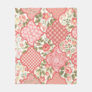 Pastel Ro Blommigt Patchwork Mönster Fleecefilt