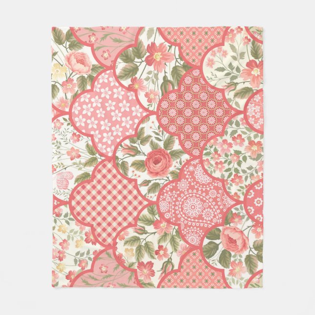 Pastel Ro Blommigt Patchwork Mönster Fleecefilt (Framsidan)