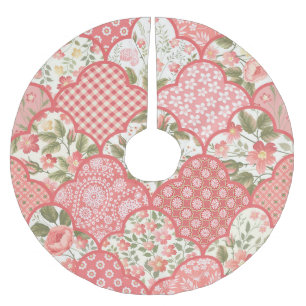 Pastel Ro Blommigt Patchwork Mönster Julgransmatta Borstad Polyester