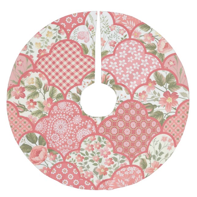 Pastel Ro Blommigt Patchwork Mönster Julgransmatta Borstad Polyester (Framsidan)