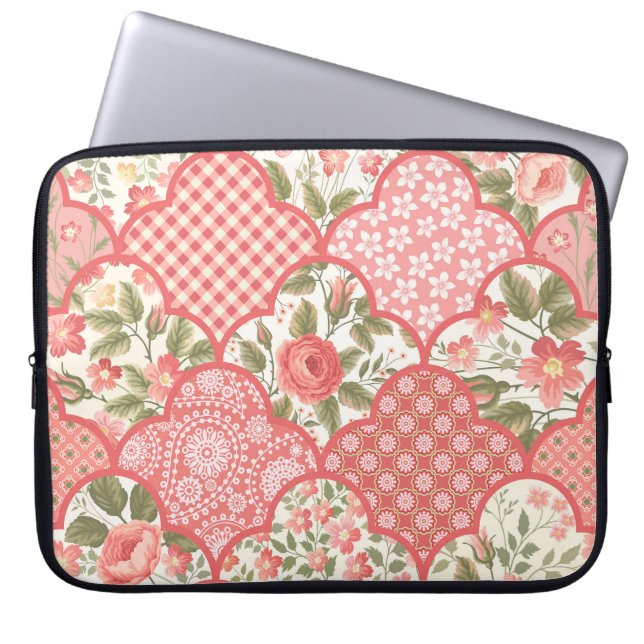 Pastel Ro Blommigt Patchwork Mönster Laptop Fodral (Framsidan)