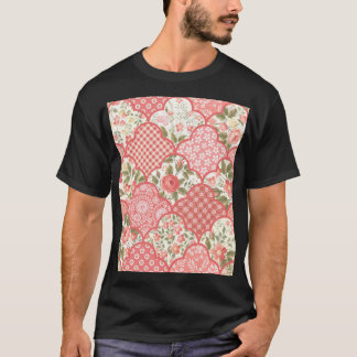 Pastel Ro Blommigt Patchwork Mönster T Shirt