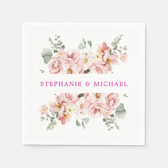 Pastel  Ro Blommigten Botaniska Bröllop Pappersservett (Framsidan)