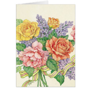 Pastel ro blommor med hälsningskort