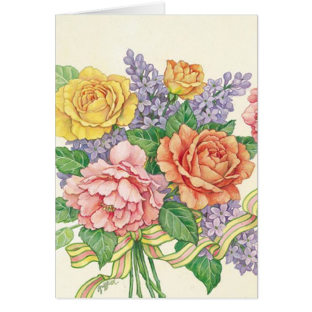 Pastel ro blommor med hälsningskort (Framsidan)