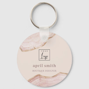 Pastel Ro Guld Agate Marble Struktur Logotyp Nyckelring