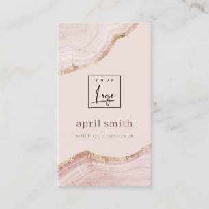 Pastel Ro Guld Agate Marble Struktur Logotyp Visitkort