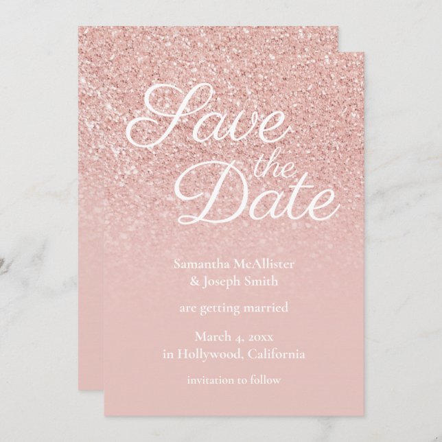 Pastel Ro Guld  Glitter Spara datum Inbjudningar (Fram/baksida)
