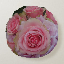 Pastel Ro och Hydrangea Flowers Round Pillow Rund Kudde