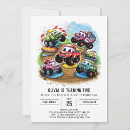 Pastel Road Monster Lastbil Birthday Inbjudningar