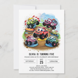 Pastel Road Monster Lastbil Birthday Inbjudningar