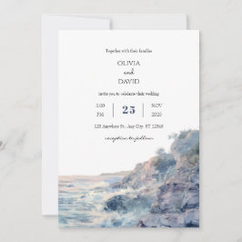 Pastel Rocky Shoreline Sunrise Art Beach Wedding Inbjudningar