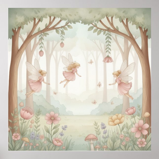 Pastel Rococo Fairy Garden Whimsical Nursery Mura  Poster (Framsidan)