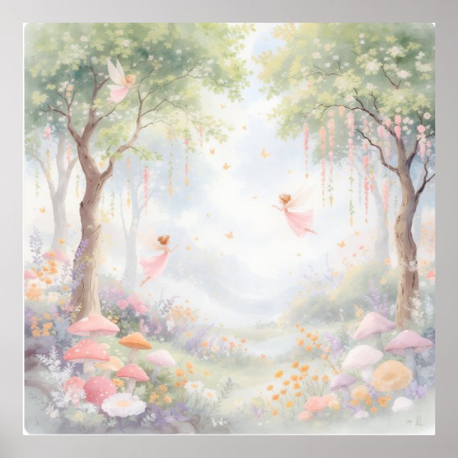 Pastel Rococo Fairy Garden Whimsical Nursery Mural Poster (Framsidan)