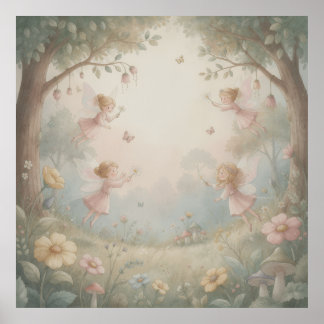 Pastel Rococo Fairy Garden Whimsical Nursery Mural Poster