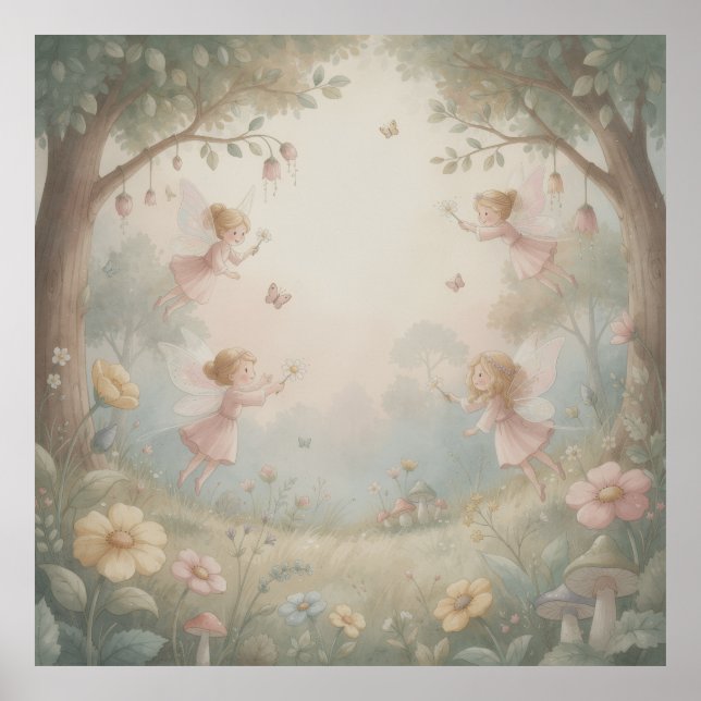 Pastel Rococo Fairy Garden Whimsical Nursery Mural Poster (Framsidan)