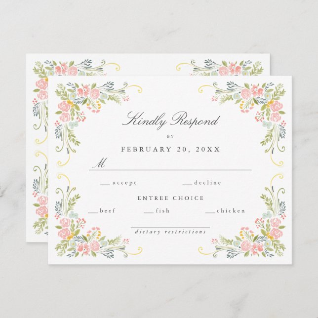 Pastel Rococo Garden Ornate Floral Wedding OSA Kort (Fram/baksida)